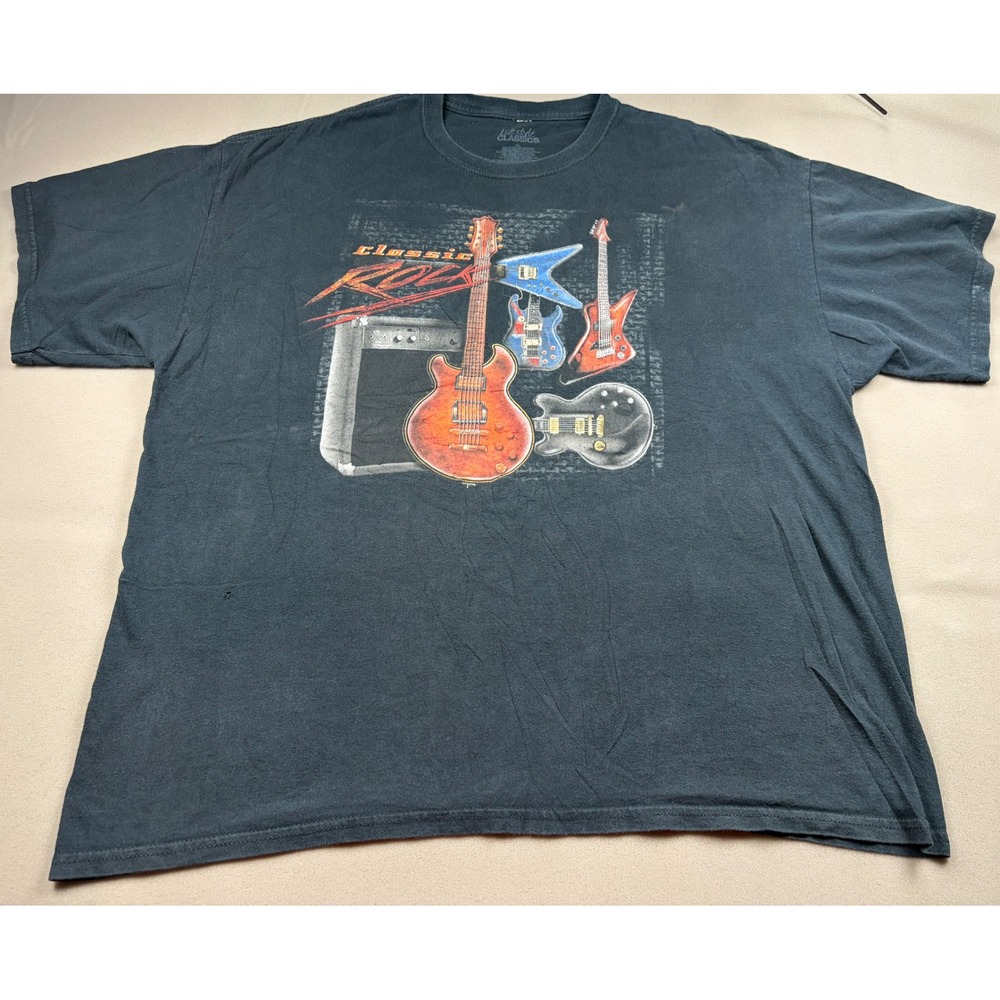 Lifestyle Classics Mens XL Classic Rock Guitar Graphic T-Shirt Black Tee